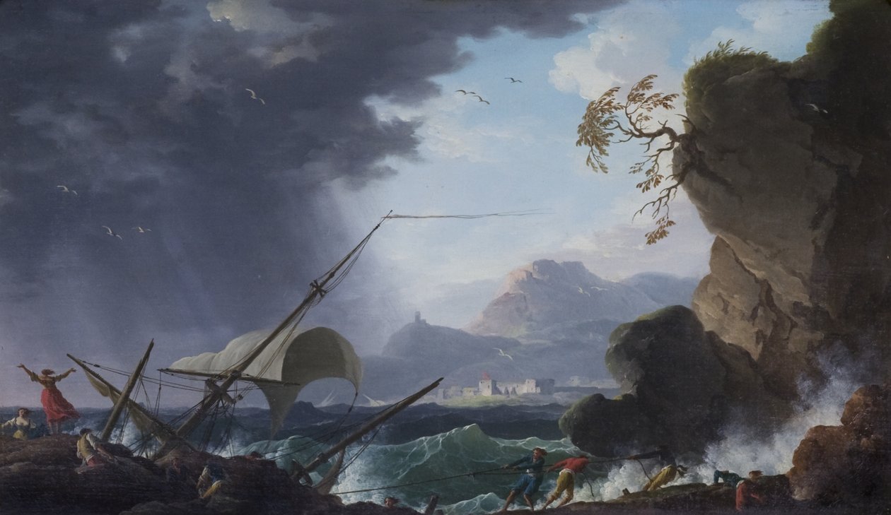 Um naufrágio em uma costa rochosa de Charles François Grenier de Lacroix