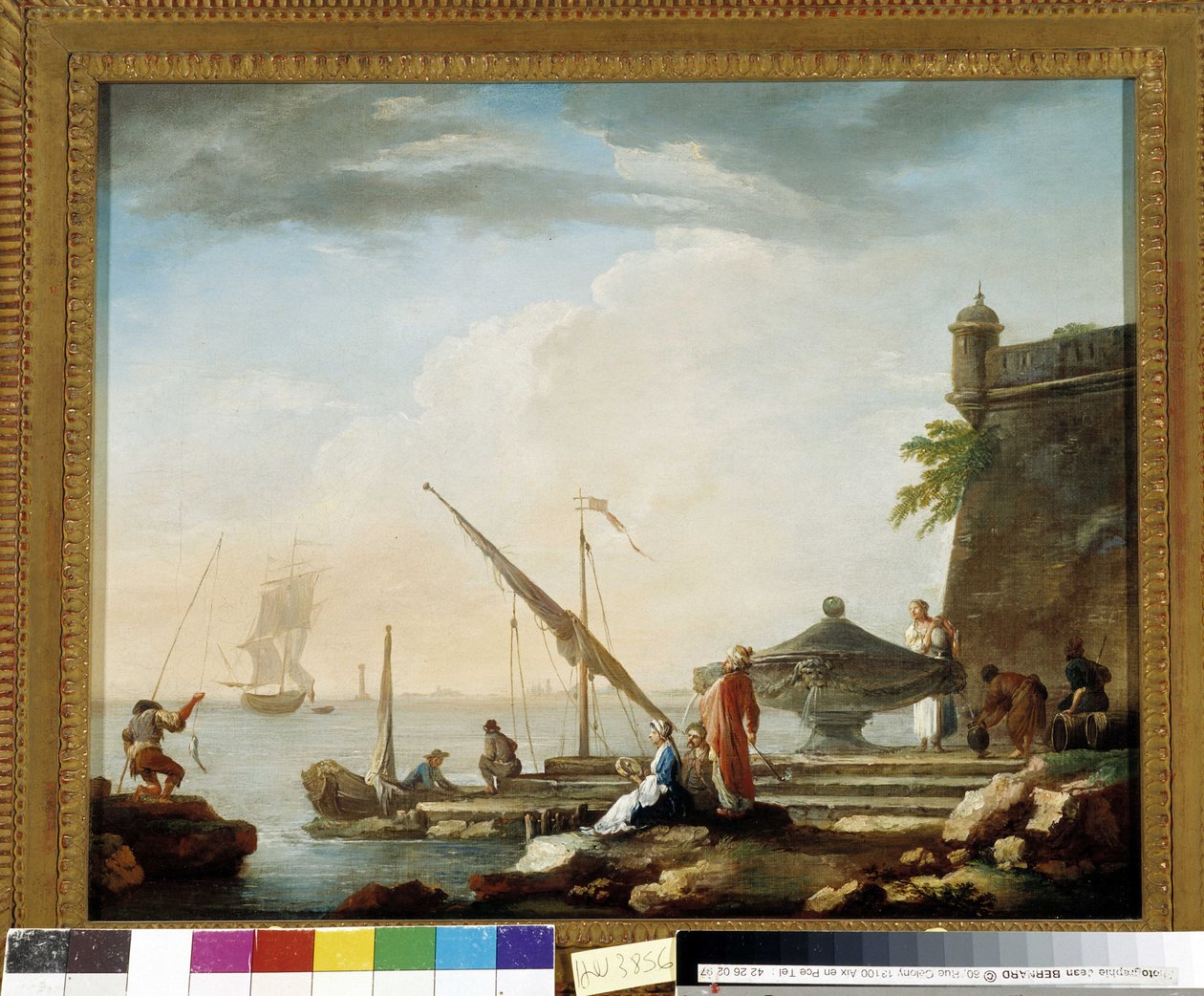 Porto mediterrâneo na fonte. Pintura de Charles Francois Grenier de la Croix dit Lacroix de Marselha (1720-1782) Coleção particular, Marselha. de Charles François Grenier de Lacroix
