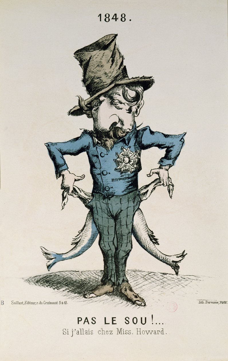 &39;Não o sou! Se eu fui para a casa da senhorita Howard, caricatura de Louis-Napoleon Bonaparte (1808-1873) 1848 (lito colorido) de Charles Frondat