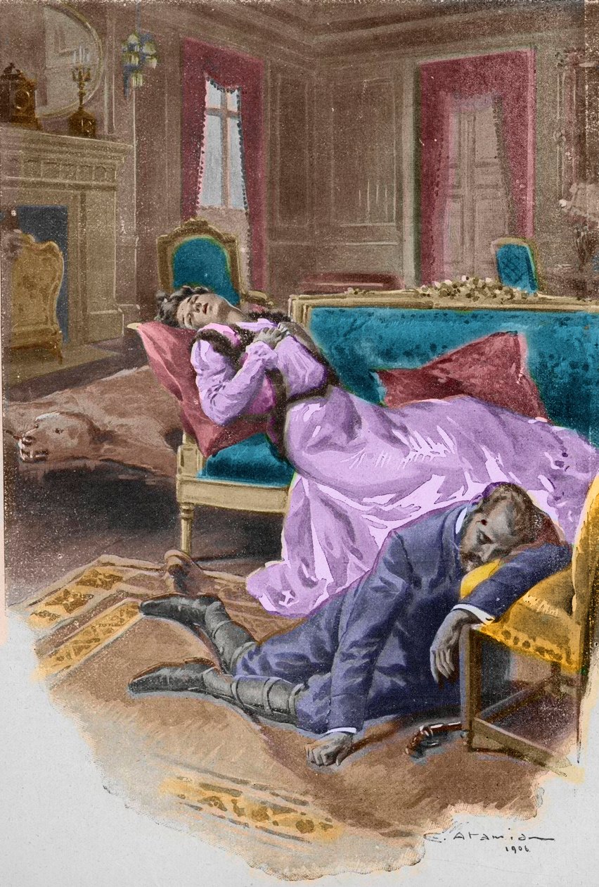 Arquiduque Rudolf, Príncipe Herdeiro da Áustria (1858-1889), mata-se a si próprio e à sua amante, Baronesa Mary Vetsera, no seu pavilhão de caça em Mayerling de Charles Garabed Atamian