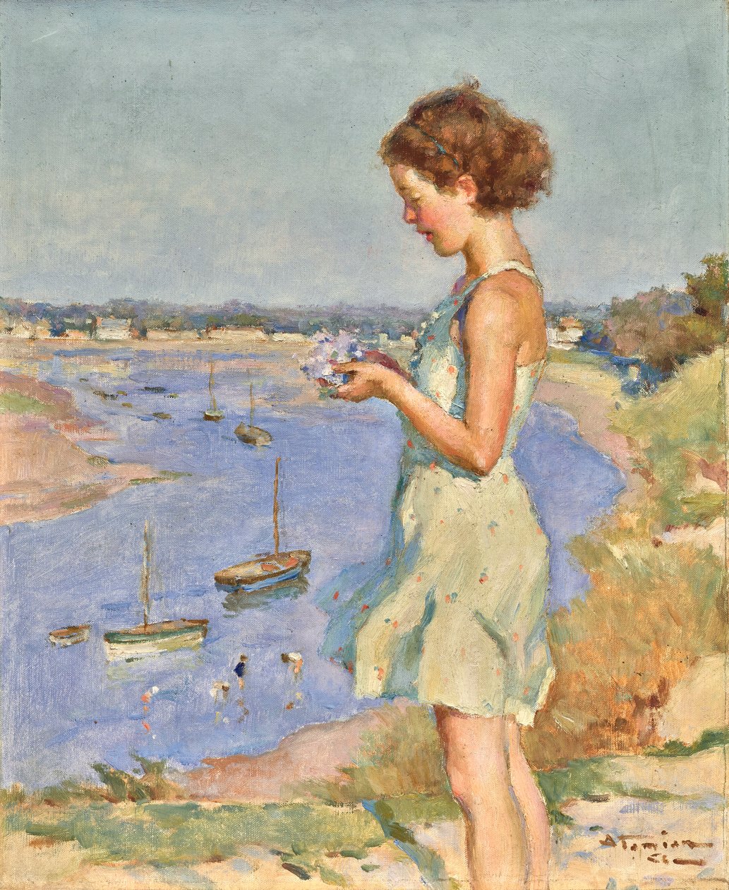 Jovem rapariga com uma hortênsia azul, Saint-Gilles-Croix-de-Vie de Charles Garabed Atamian
