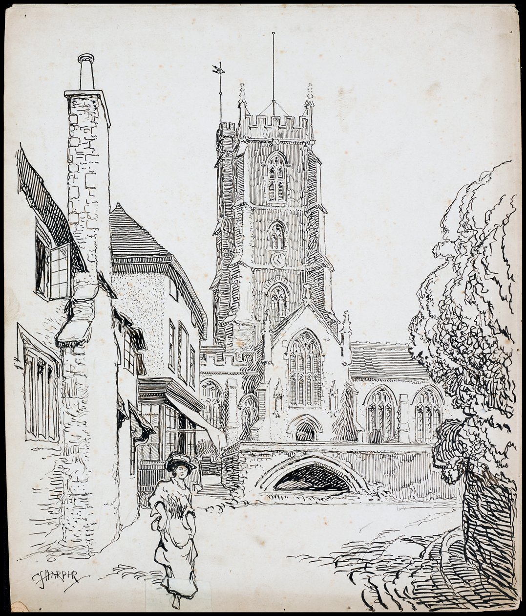 Uma vista do sul da Igreja do Priorado de São Jorge, Dunster, Somerset de Charles George Harper