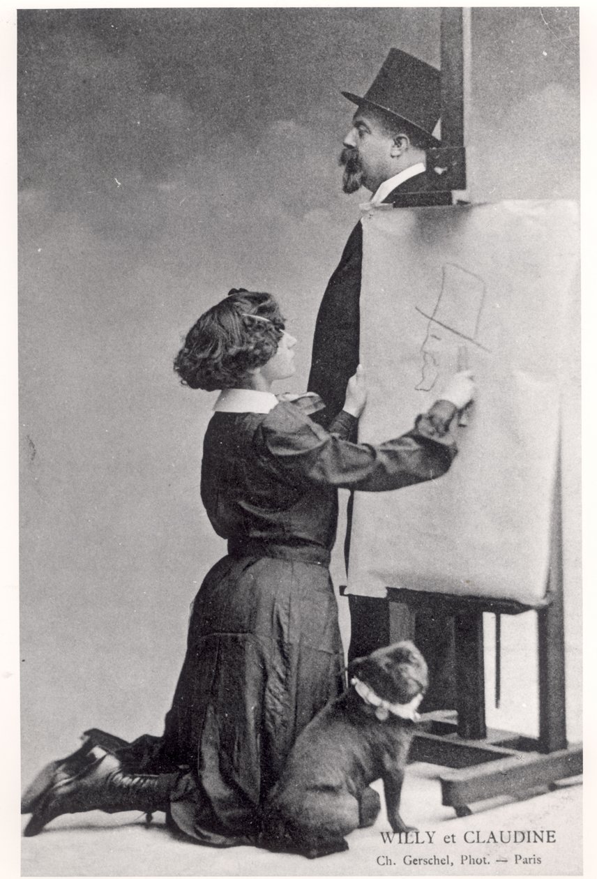 Cartão postal retratando Colette e seu marido Willy (foto p/b) de Charles Gerschel