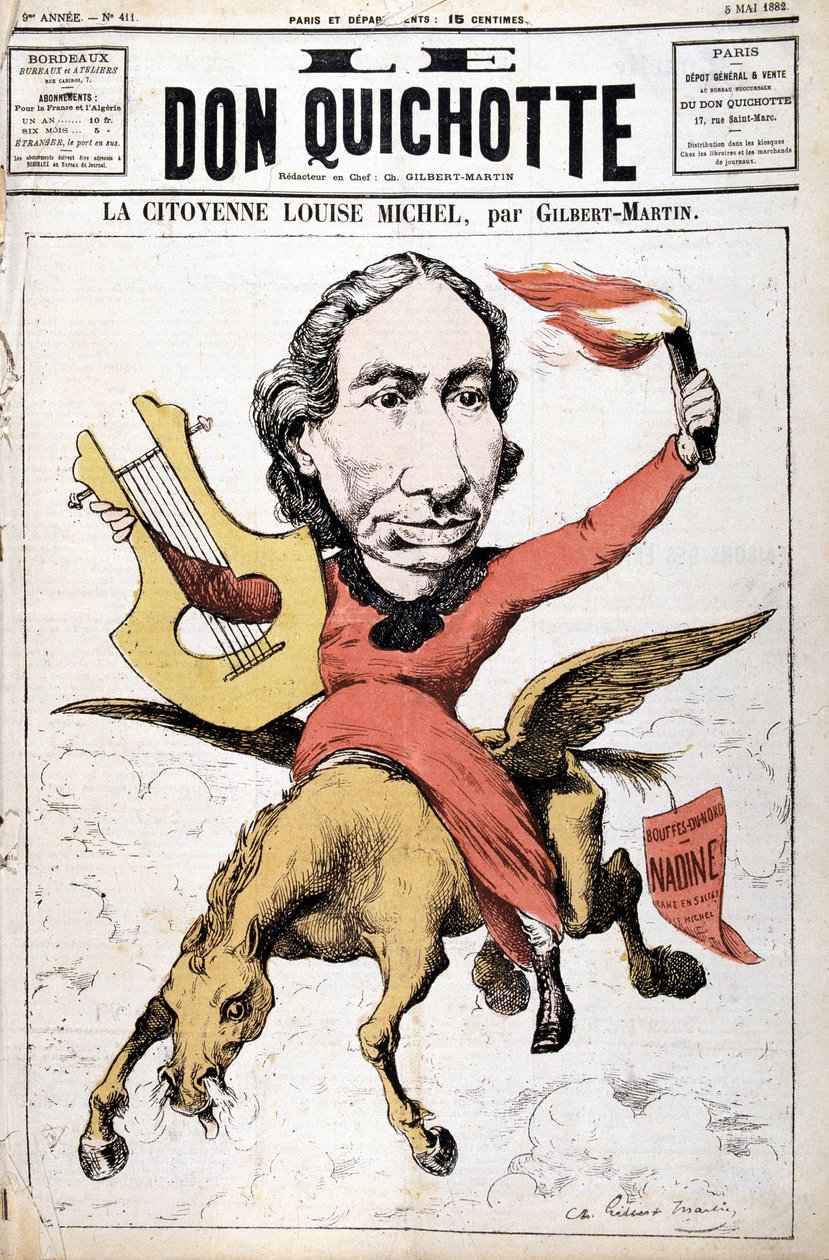 Desenho animado de La Citoyenne Louise Michel - em "Le Don Quixote" de 05/05/1882 de Charles Gilbert Martin
