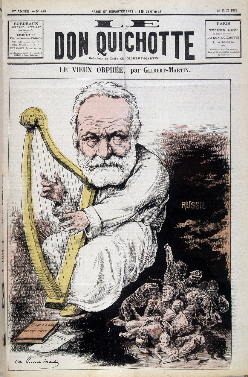 O Velho Orfeu: desenho animado sobre Victor Hugo e a Rússia - por Gilbert-Martin (Gilbert Martin), em "Don Quixote de 23/06/1882 de Charles Gilbert Martin