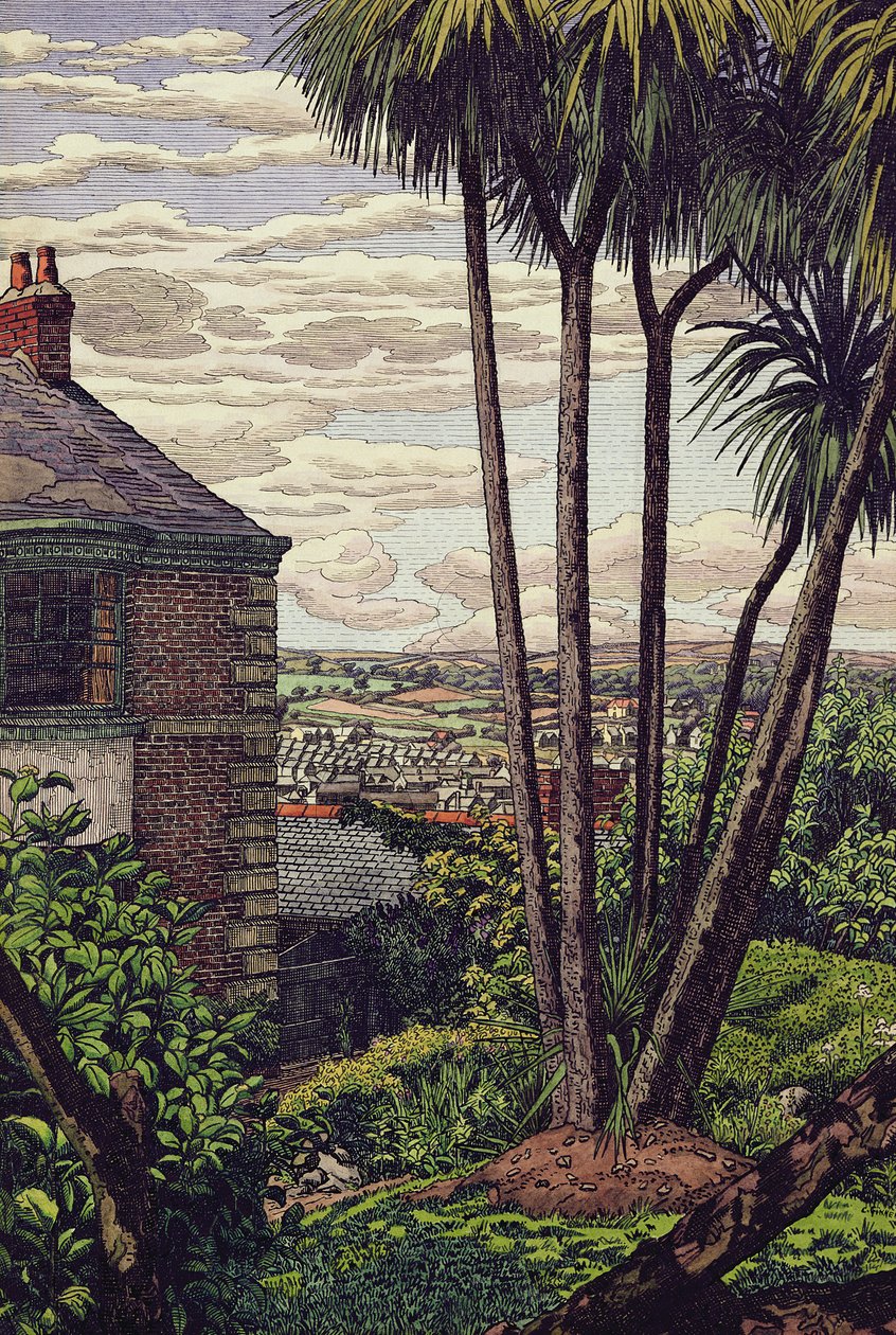 Um Newlyn Garden (caneta, tinta e aguarela sobre papel) de Charles Ginner