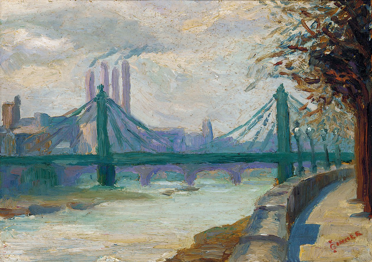 Battersea Power Station from Chelsea Embankment (petróleo no painel) de Charles Ginner