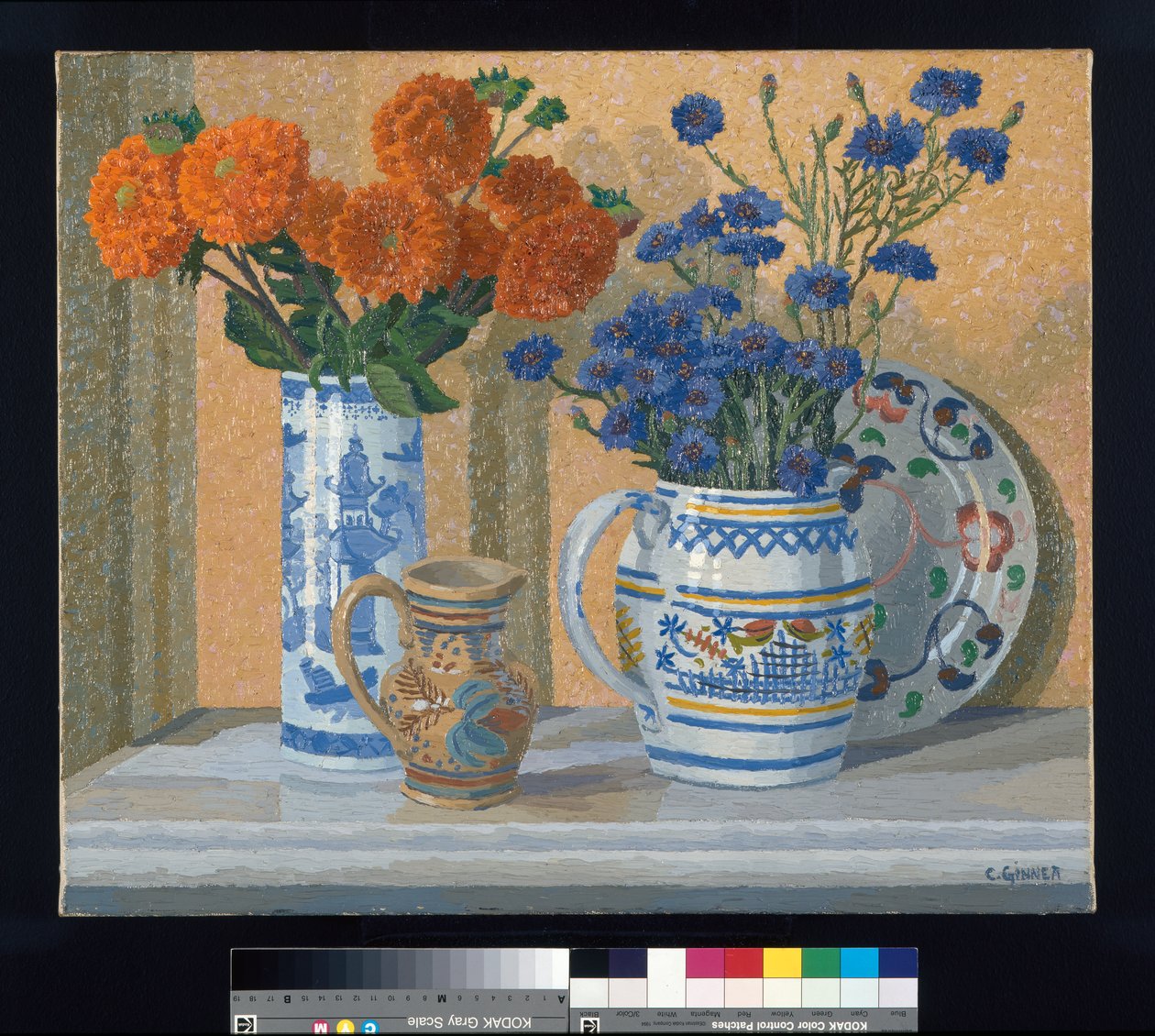 Dahlias e Cornflowers de Charles Ginner