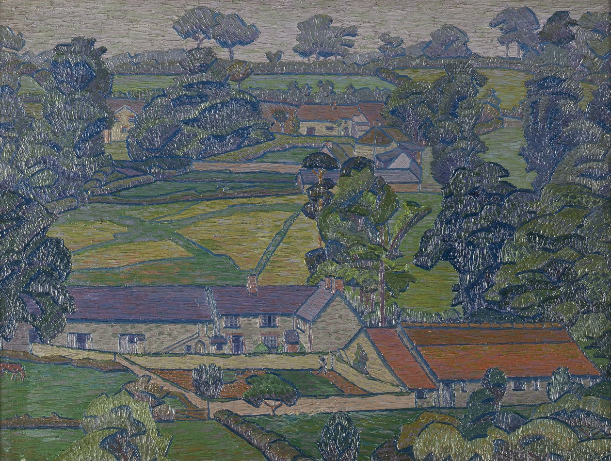 Paisagem com casas de lavoura, c.1912-13 (óleo sobre tela) de Charles Ginner