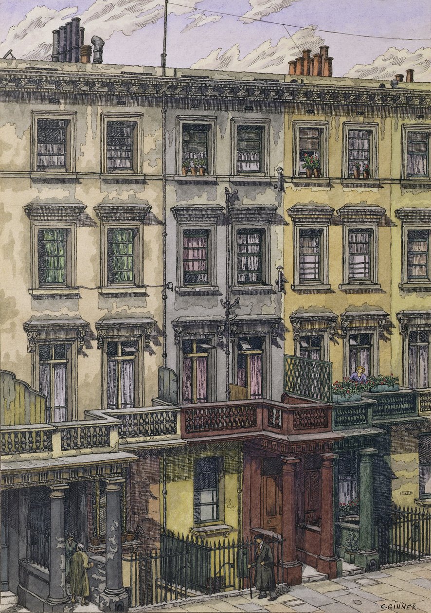 London Terrace (aguarela, caneta e tinta sobre papel) de Charles Ginner