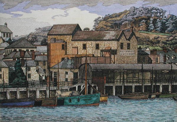 The Harbour, Boscastle, Cornwall, c.1919 (caneta e tinta e aguarela sobre papel) de Charles Ginner