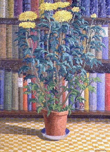 Crisântemos Amarelos num vaso de flores de Charles Ginner
