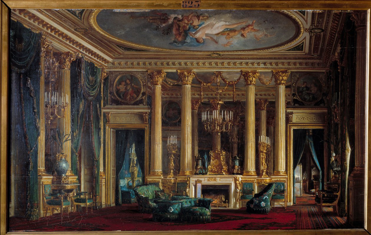 Interior da sala de estar com o Sr. e a Sra. Pais pintura de Sebastien Charles Giraud (1819-1892) 1866 Compiegne, Musee national du chateau de Charles Giraud