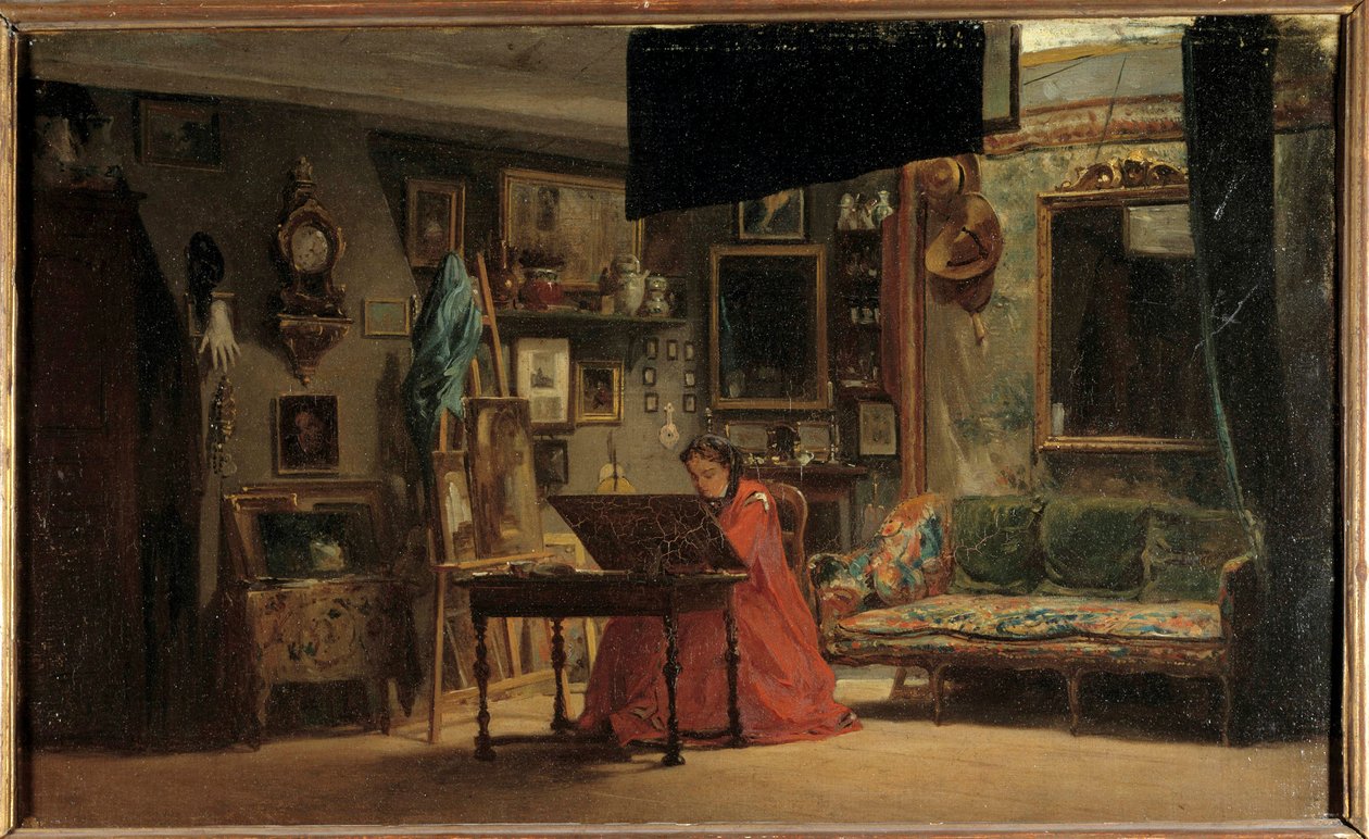 Princesa Mathilde (1820-1904) no seu estúdio, rue de Courcelles Princesa Mathilde-Letizia Bonaparte em frente ao seu escritório. Pintura de Sebastien Charles Giraud (1819-1892). Século XIX. Dim 0,32 x 0,52 m Paris, Musee Carnavalet de Charles Giraud