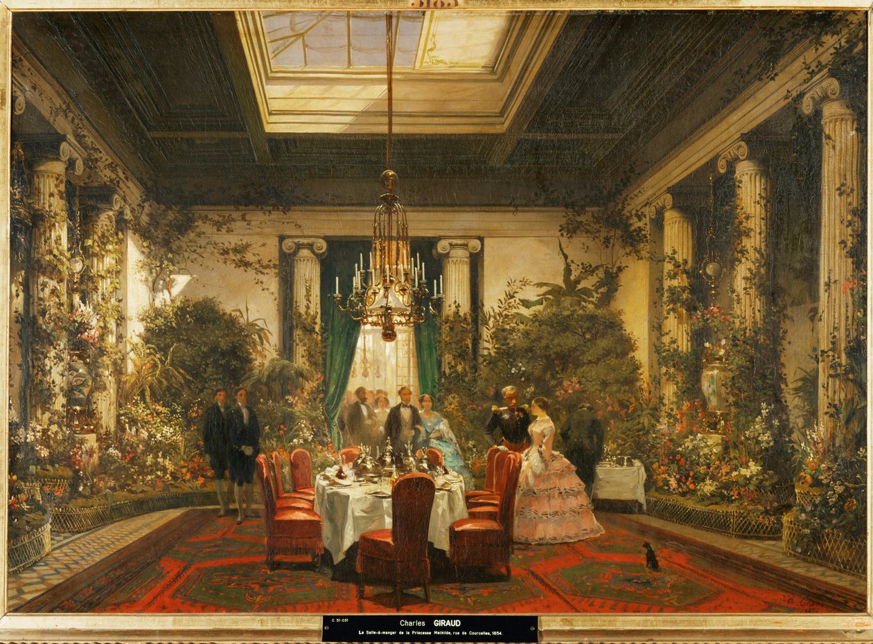 A sala de jantar da princesa Mathilde, filha do rei Jerónimo, irmão de Napoleão I ... (óleo sobre tela) de Charles Giraud