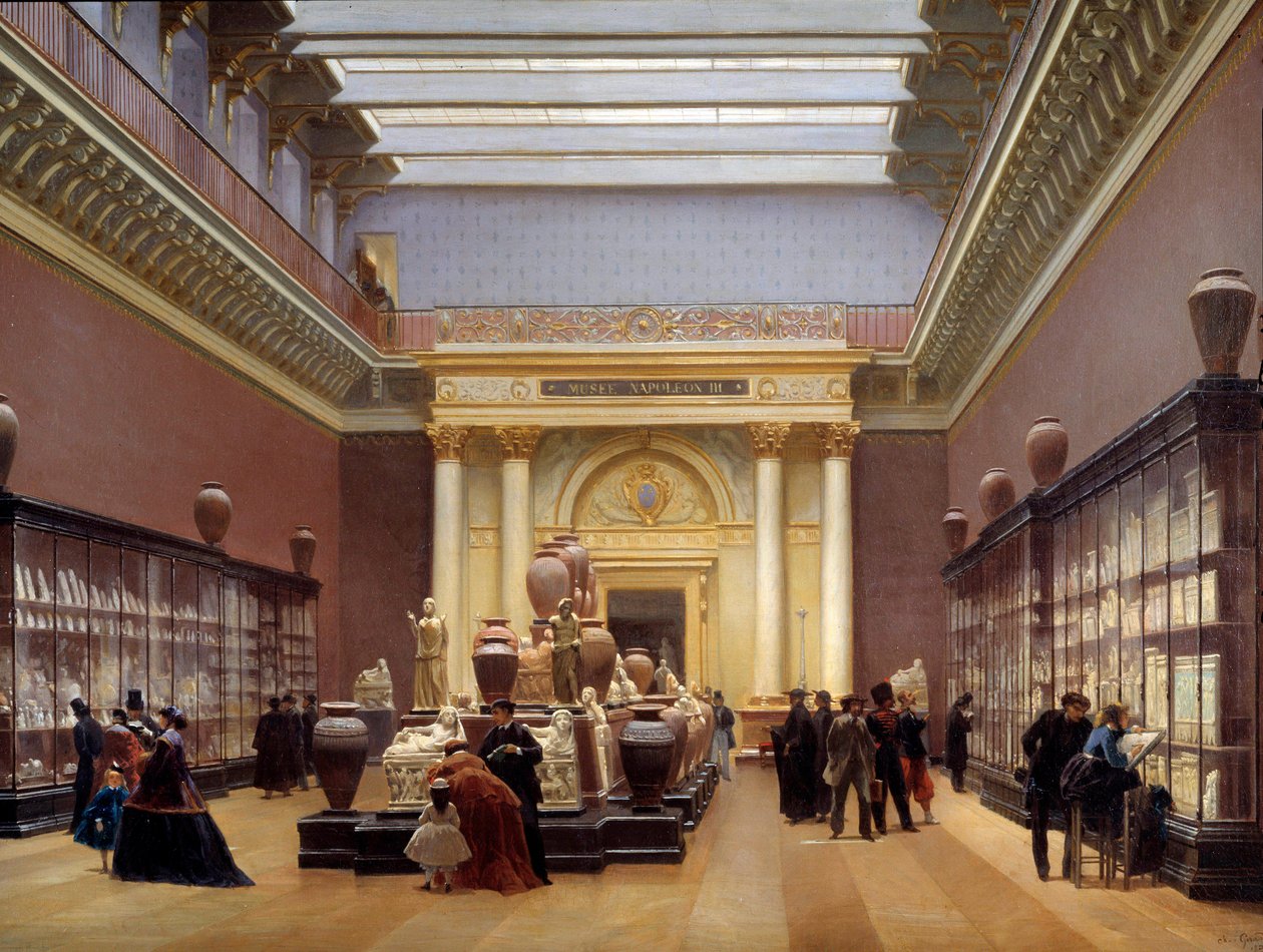 Vista do Musee Napoleon III, sala de terracota no Louvre, também conhecida como a Galeria Campana Pintura de Sebastien Charles Giraud (1819-1892) 1866 Sol. 0,97x1,3 m de Charles Giraud