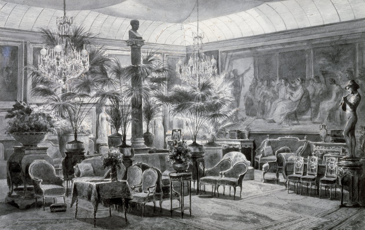 Jardim de Inverno da Princesa Mathilde, guache e desenho a tinta de Charles Giraud (1819-1892) de Charles Giraud