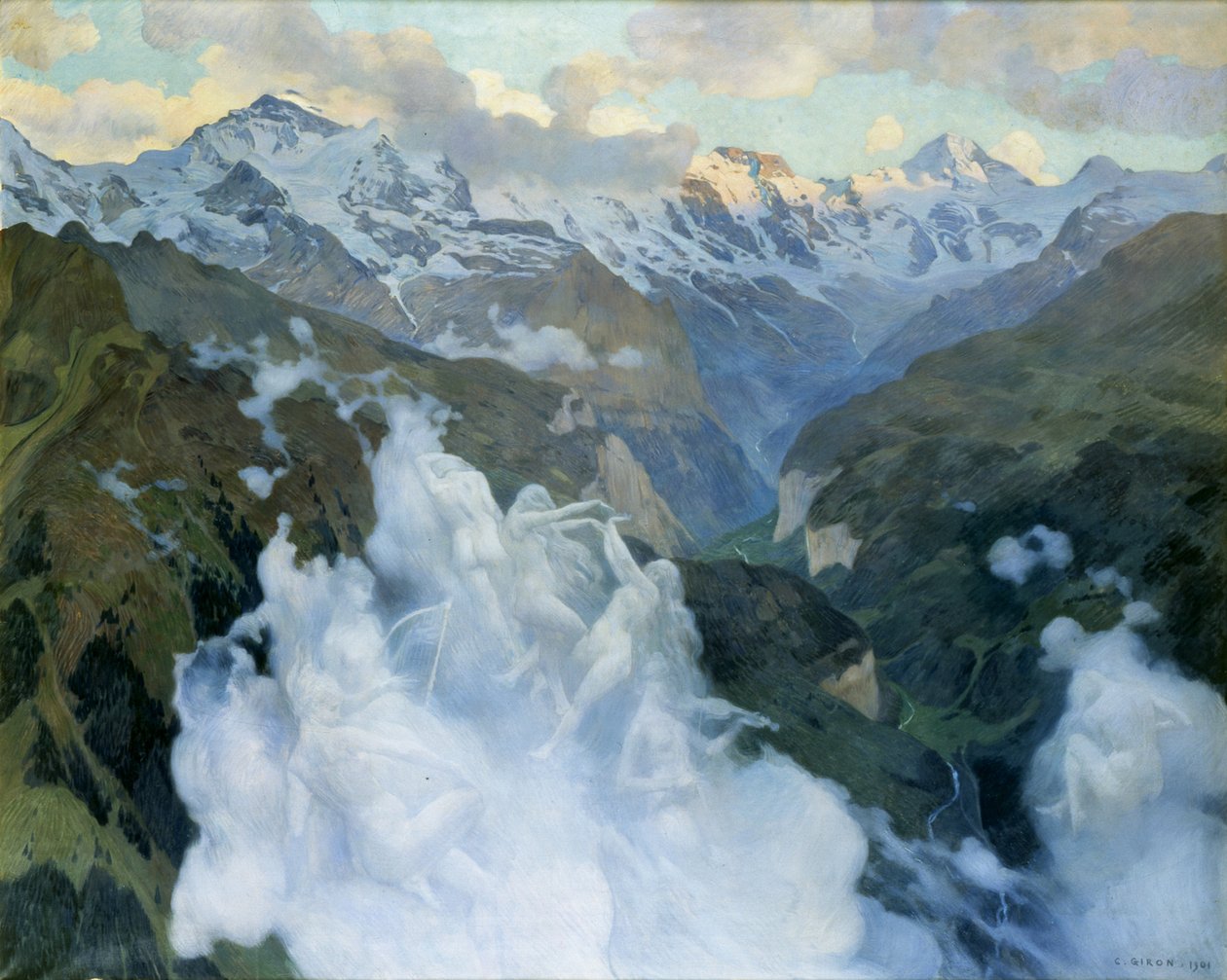 Vale de Lauterbrunnen das nuvens, 1901. de Charles Giron