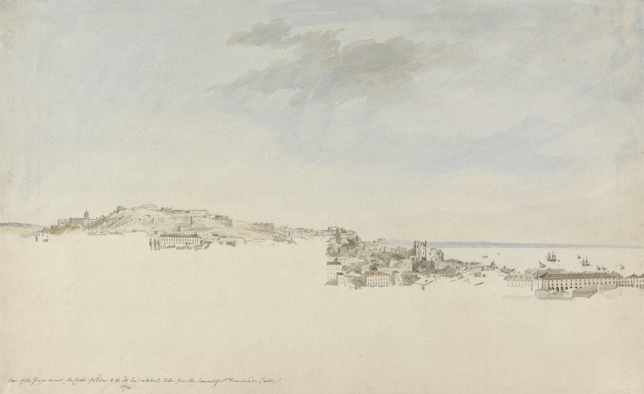 Lisboa, do Convento de São Francisco da Cidadela, 1774 (wc com caneta e tinta sobre grafite sobre papel) de Charles Gore