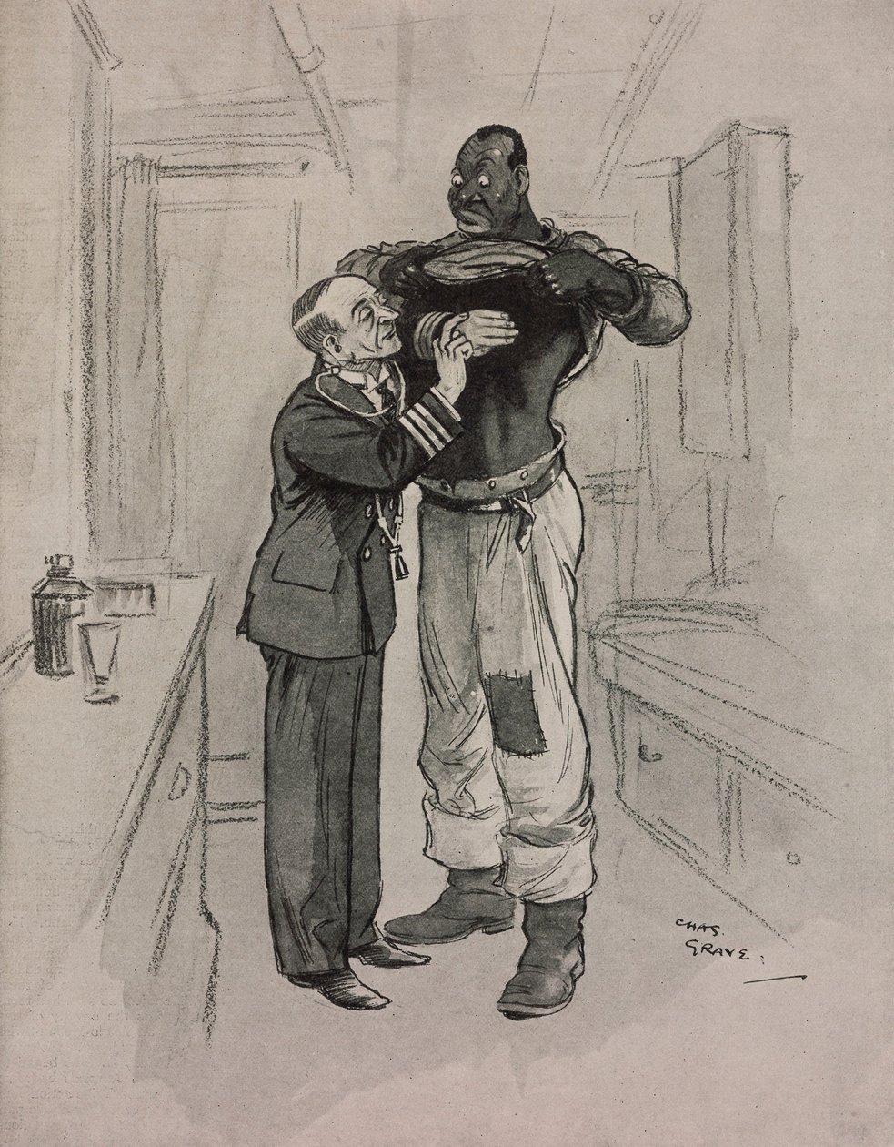 A peste negra, um hipocondríaco, cartoon de Chas Grave (1886-1944) de The Tatler, No 1415, 8 de Agosto de Charles Grave