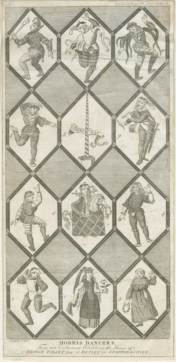 Janela de Vidro Betley - Morris Dancers: gravura, nd [?18 cent] (imprimir) de Charles Grignion