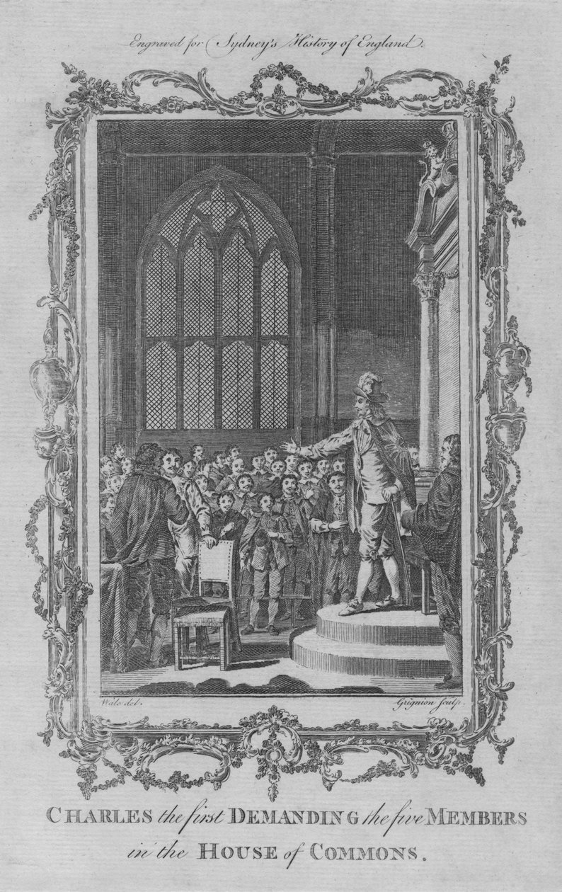Charles I exigindo os cinco membros da Câmara dos Comuns, 1773. de Charles Grignion