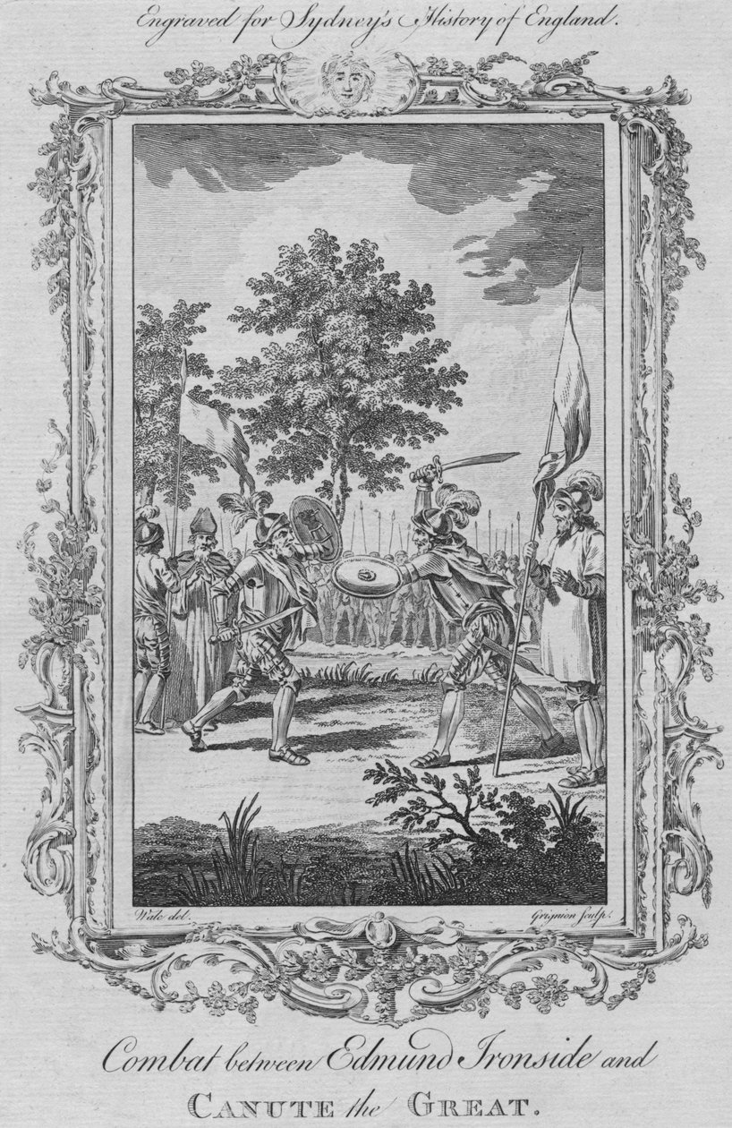 Combate entre Edmund Ironside e Canute the Great, 1773. de Charles Grignion