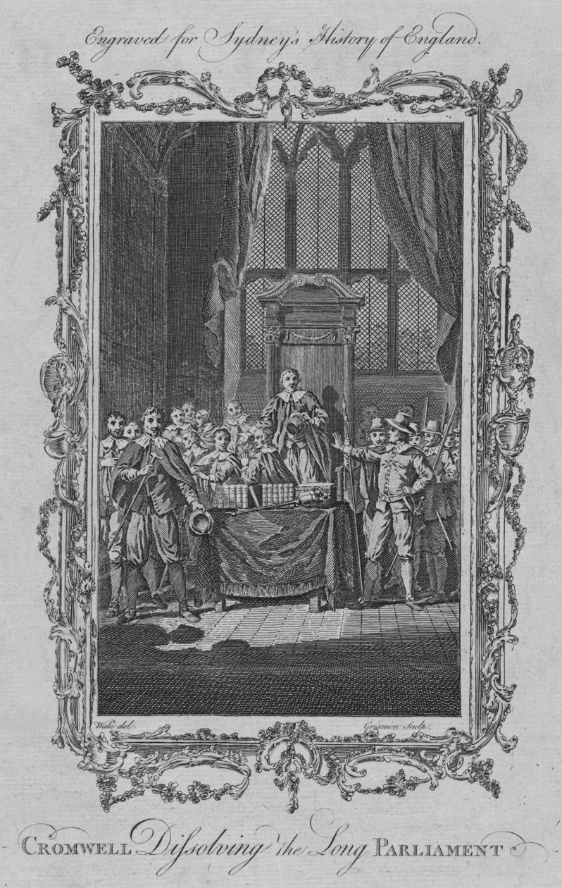 Cromwell dissolvendo o Parlamento Longo, 1773. de Charles Grignion