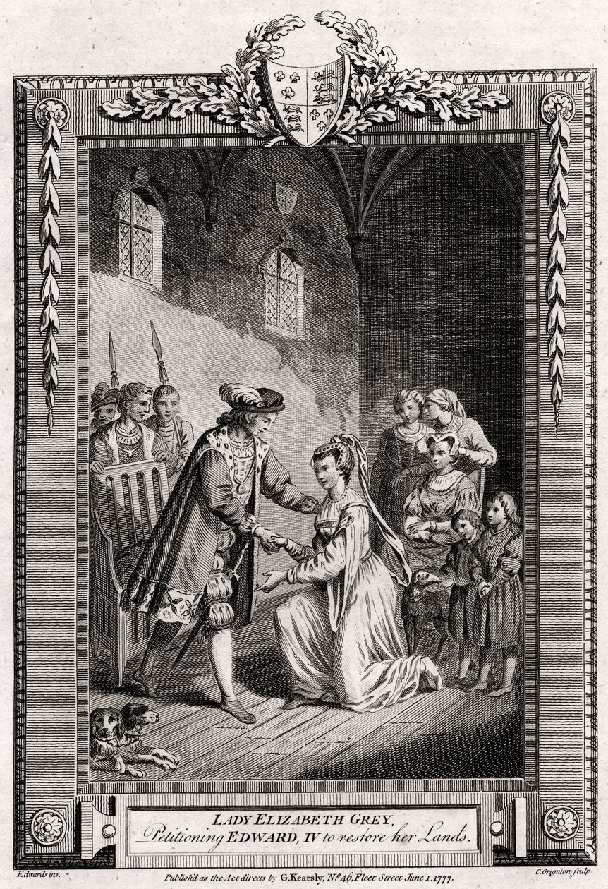 Lady Elizabeth Gray, solicitando que Edward IV restaurasse suas terras, século 15, 1777 de Charles Grignion