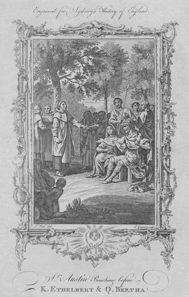 Pregação de Santo Agostinho antes do rei Ethelbert e da rainha Bertha, 1773. de Charles Grignion