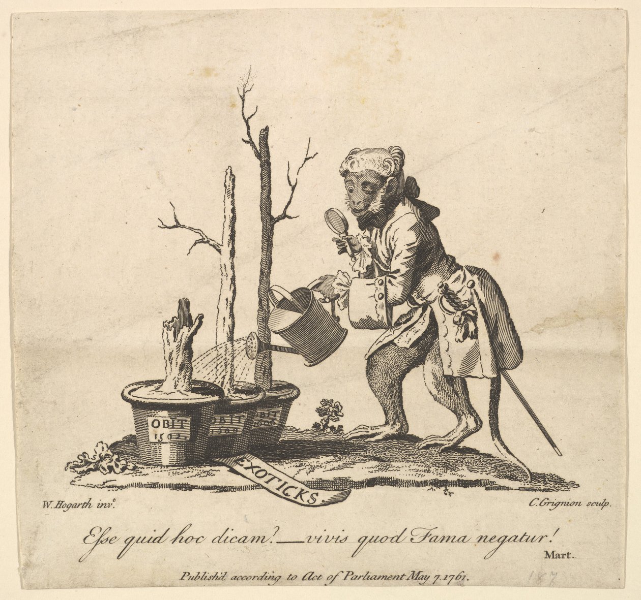 Tailpiece ao catálogo das imagens expostas no jardim da mola, 7 de maio de 1761. de Charles Grignion