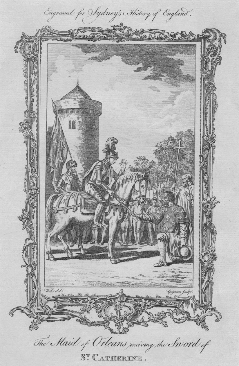 A empregada doméstica de Orleans recebendo a espada de Santa Catarina, 1773. de Charles Grignion
