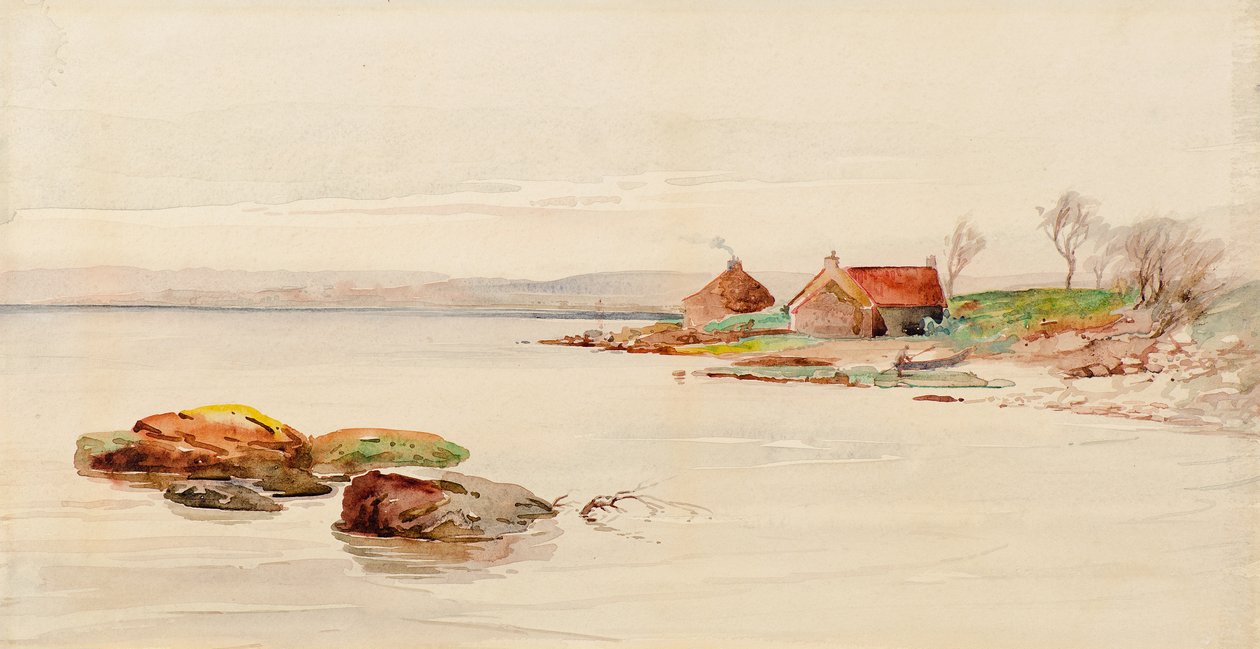 Cena da costa com chalés (aquarela) de Charles Gustav Louis Phillips
