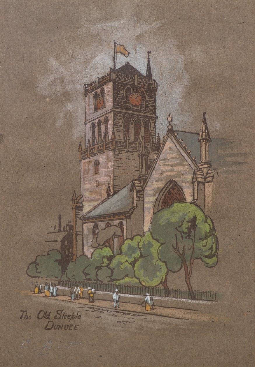 The Old Steeple, Dundee (impressão colorida à mão) de Charles Gustav Louis Phillips