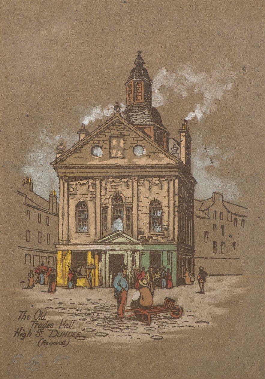 The Old Trades Hall, High Street, Dundee (impressão colorida à mão) de Charles Gustav Louis Phillips