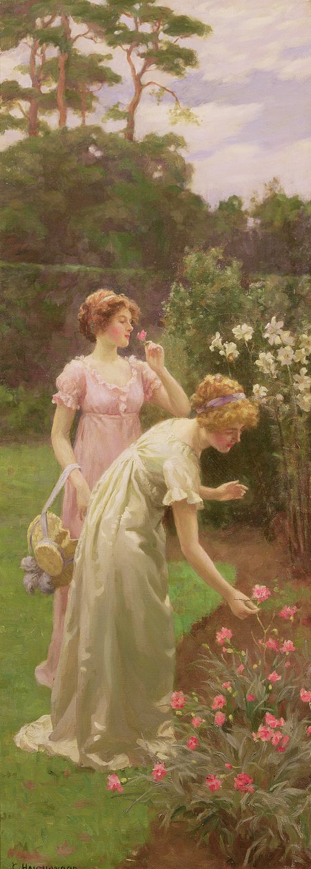 Duas senhoras colhendo flores de Charles Haigh Wood