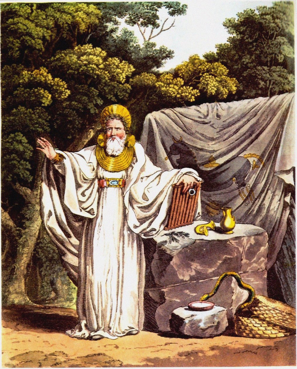 Arch-Druid em seu traje judicial completo do traje dos habitantes originais dos britânicos de Charles Hamilton Smith