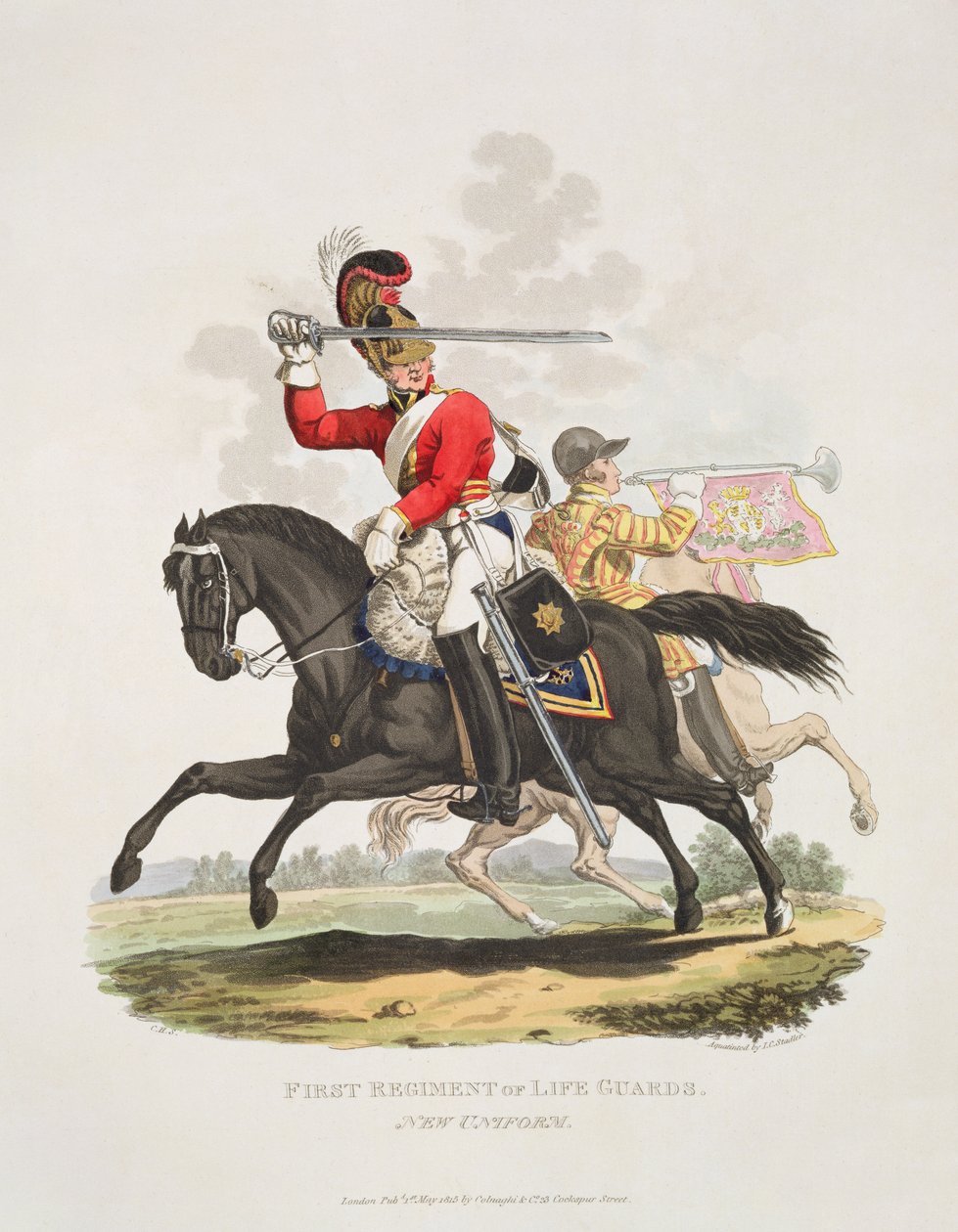 Primeiro Regimento de Guardas da Vida, Novo Uniforme, gravado por Joseph Constantine Stadler, 1815 (aquatint) de Charles Hamilton Smith