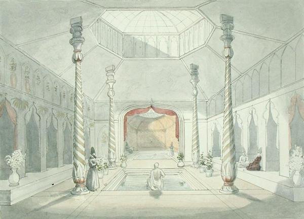 Interior de um banho persa em Kermanshah (aguarela sobre papel) de Charles Hamilton Smith
