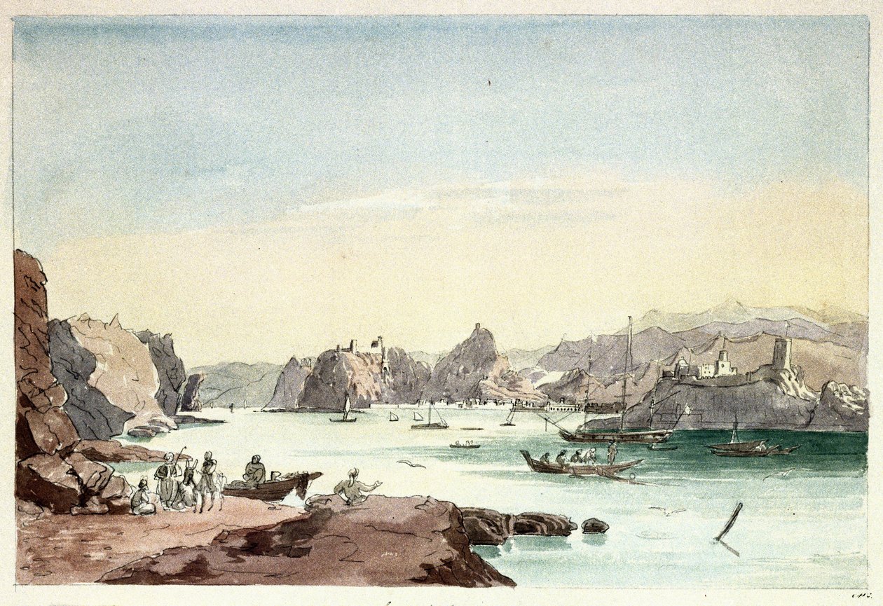 Riacho de Mascate (Omã). Pintura do Tenente-Coronel Charles Hamilton Smith (1776-1859) de Charles Hamilton Smith