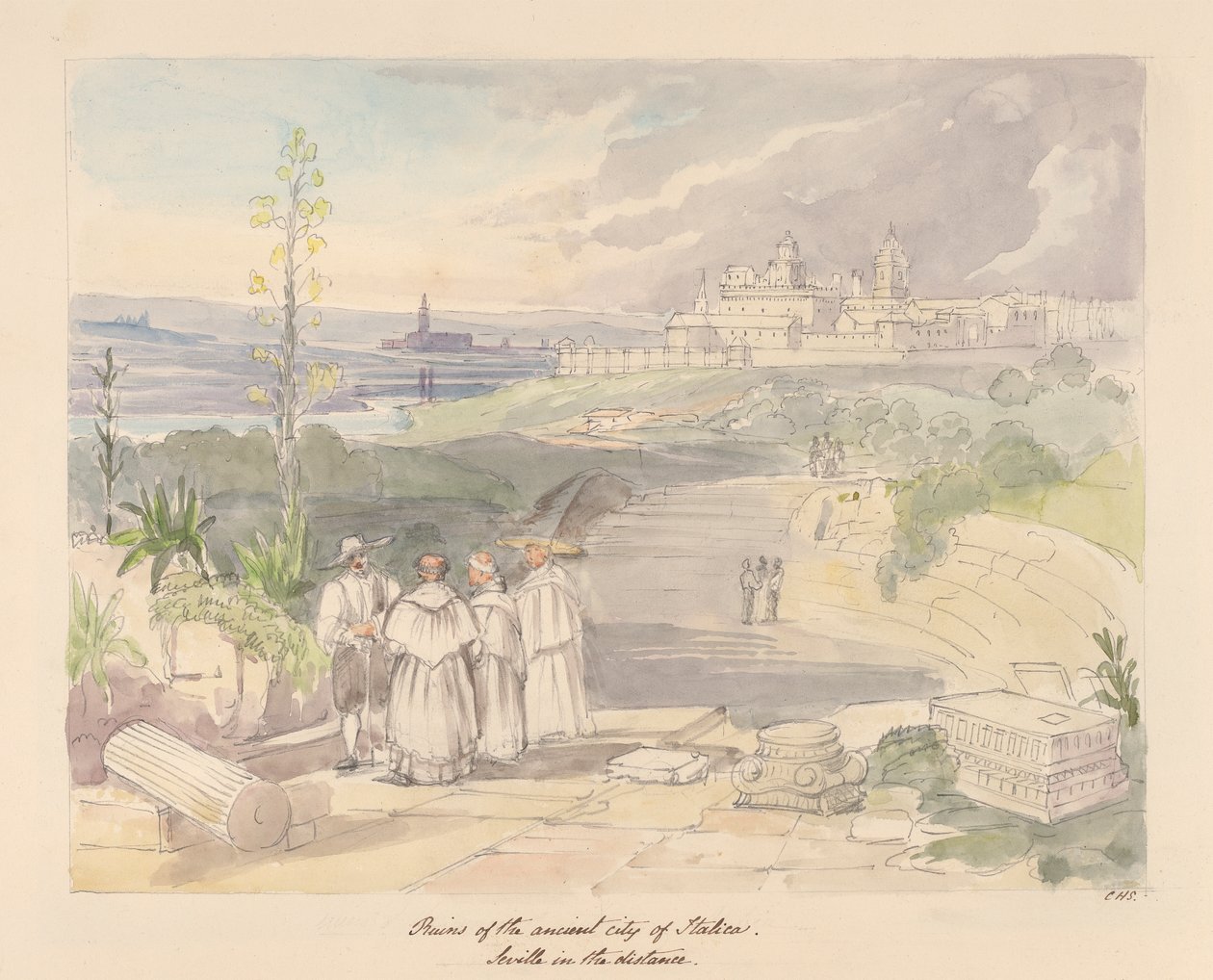 Ruínas da Cidade Antiga de Itálica, Sevilha na Distância de Charles Hamilton Smith