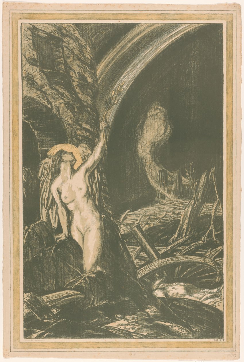 Alegoria do renascimento da arte após a Primeira Guerra Mundial O Renascimento das Artes (título original) A Grande Guerra: Esforços e Ideais da Grã-Bretanha (título original da série) de Charles Haslewood Shannon (signed by artist)