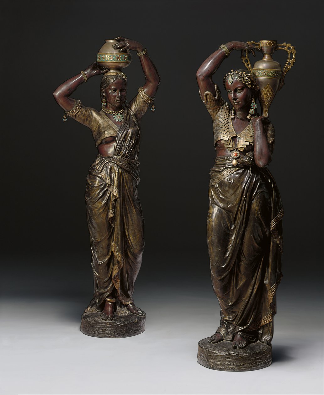 Duas tochas de bronze no formato de mulheres indianas carregando vasos, 1862 -1865 de Charles Henri Joseph Cordier