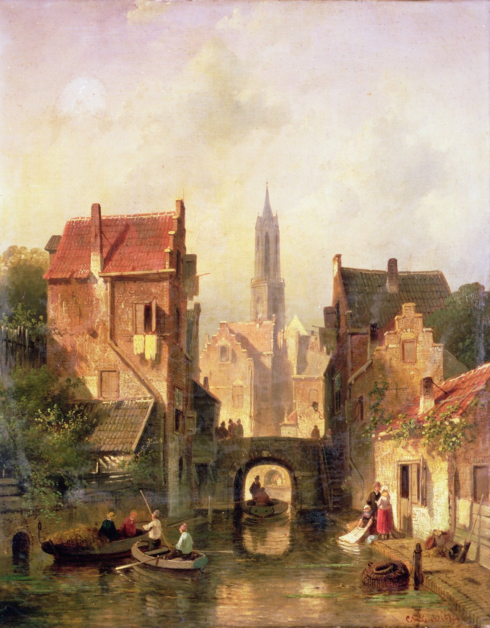 Uma cena do canal holandês, 1866 de Charles Henri Joseph Leickert