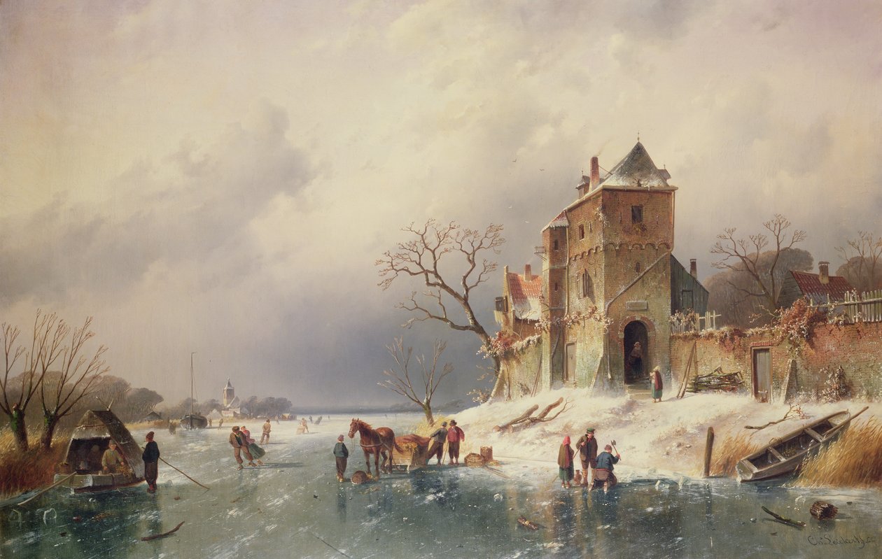 Cena congelada de inverno, século XIX de Charles Henri Joseph Leickert