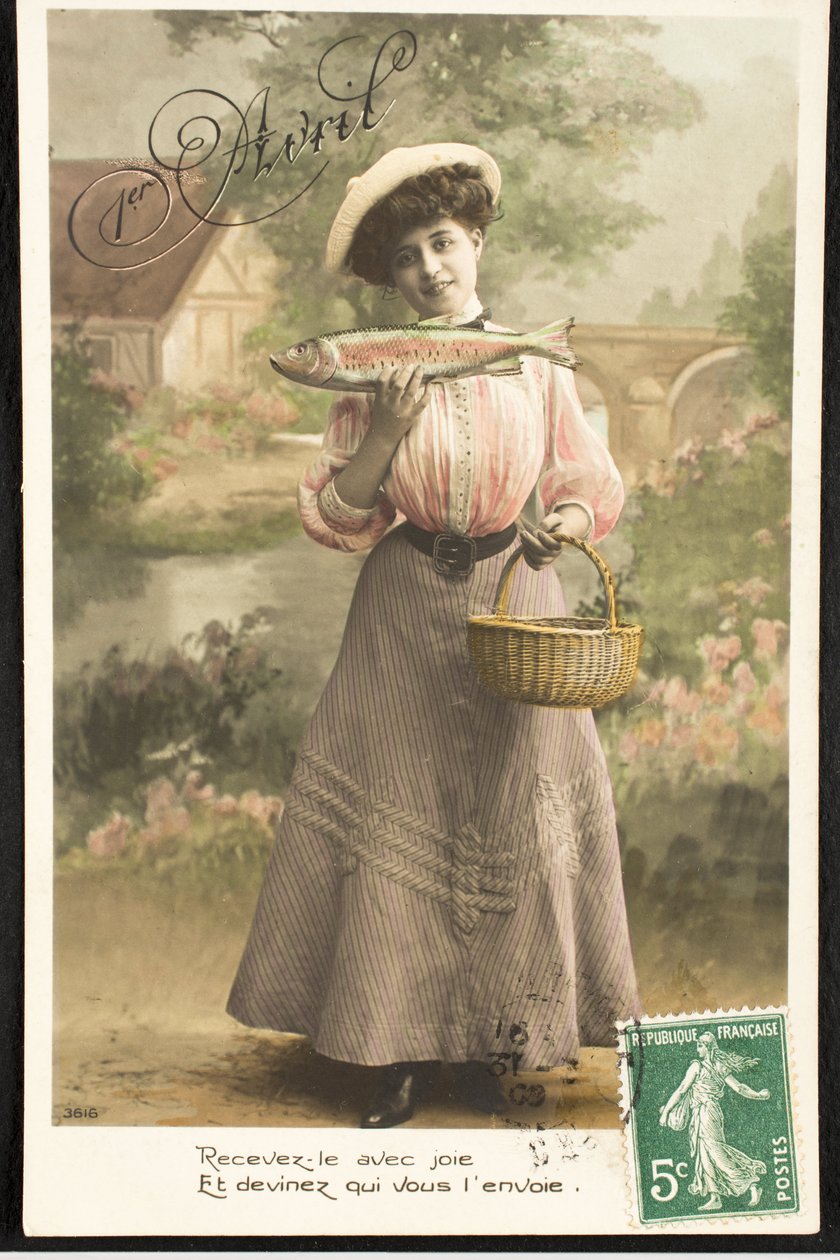 Cartão postal antigo/Abril Peixe/Mulher da Belle Epoque de Augustus Kollner