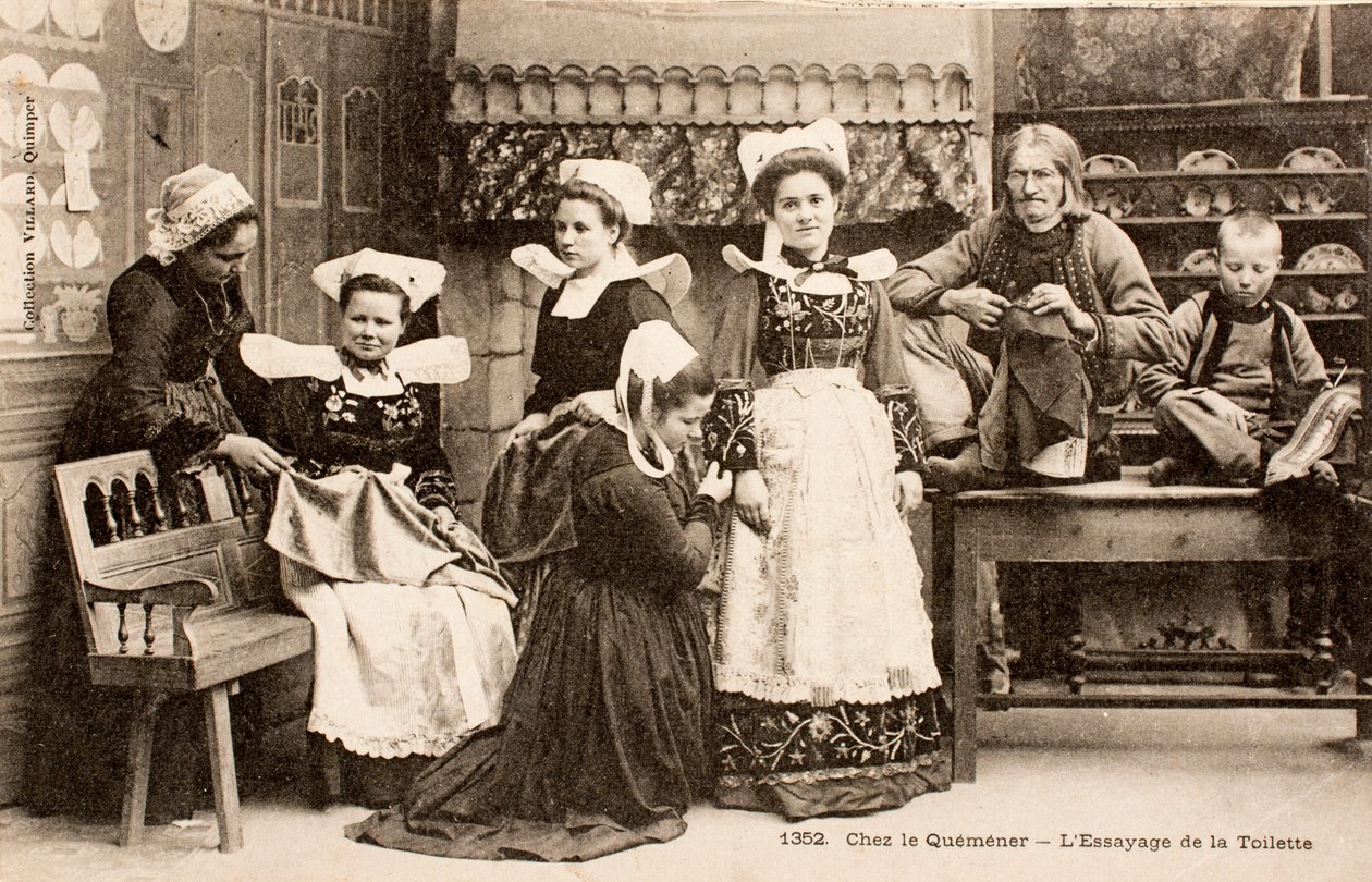Cartão postal antigo / família bretã / Bretagne/França de Augustus Kollner