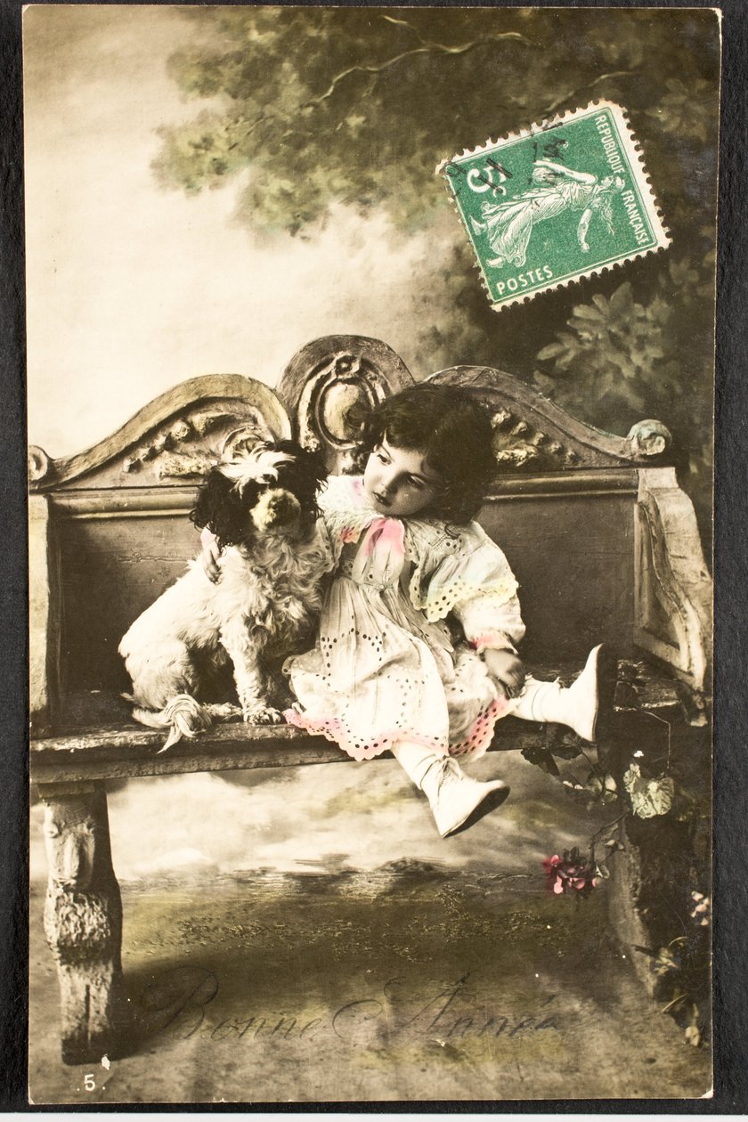 Cartão postal antigo/ Ano Novo Feliz/Desejo/Criança de Augustus Kollner