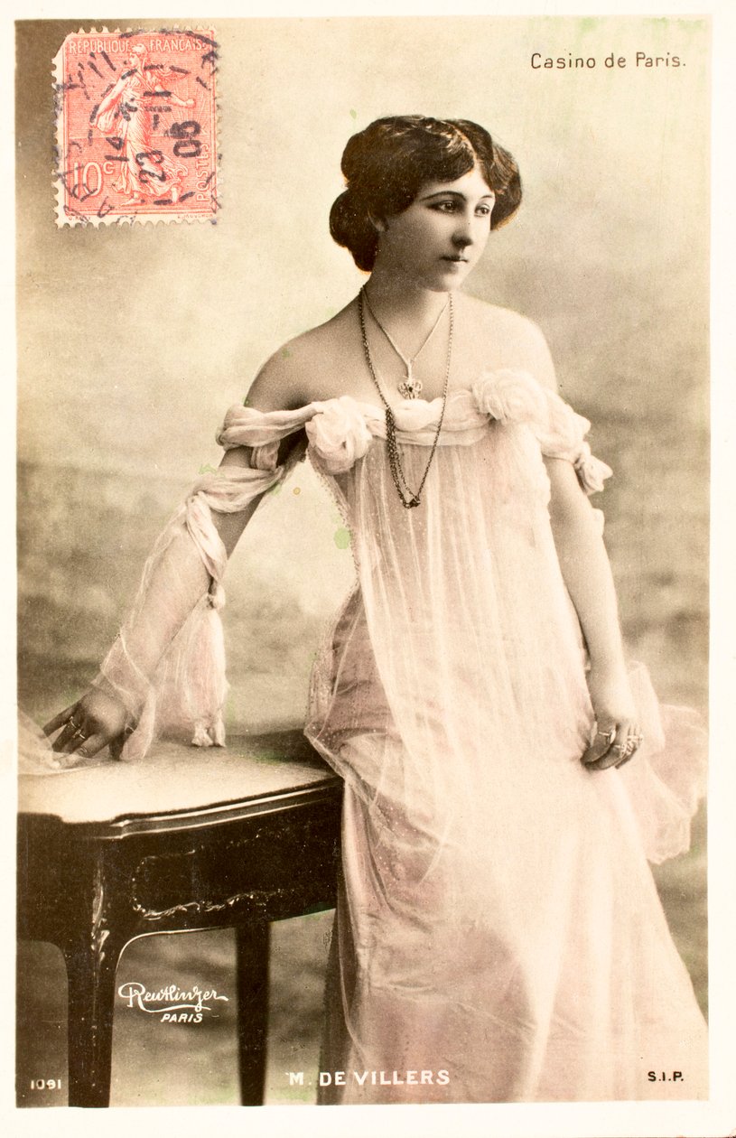 Antigo cartão postal/M de Villers/Actress/Casino de Paris de Augustus Kollner