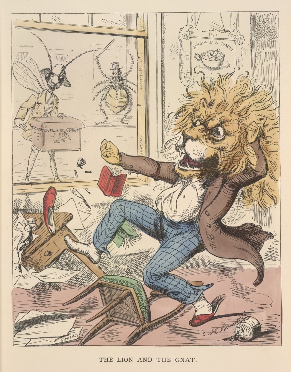 O leão e o mosquito, ilustração de "As Fábulas de Ésopo e Outros". de Charles Henry (after) Bennett